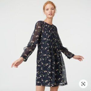 Club Monaco Navy Catira Silk Swim Coverup Floral Long Sleeve In Eclipse, Sz 4